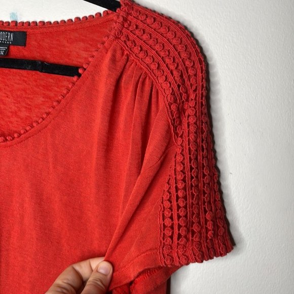 Modern Canvas XXL Orange Lightweight Modal Blend Short Sleeve Lace Detail Blouse - Picture 9 of 9